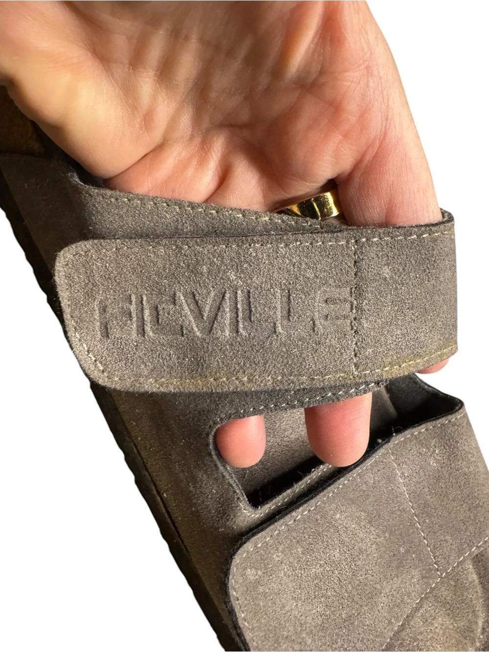 FitVille Grey Suede Arch Support Sandals Men's Size 10-10.5 Adjustable Straps